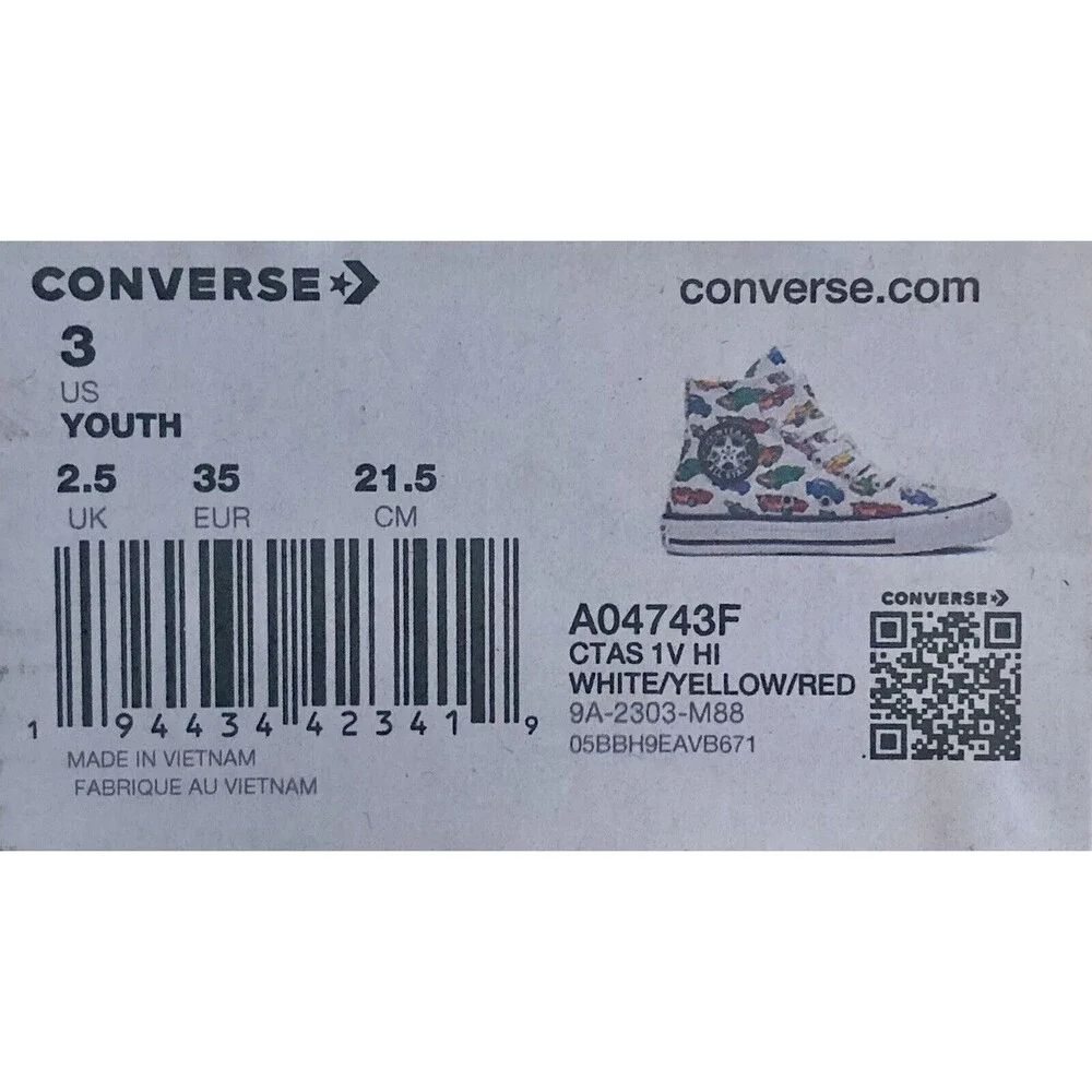 Converse All Star Hi Tops Easy On Cars Design Youth Size 3 - 21.5 CM